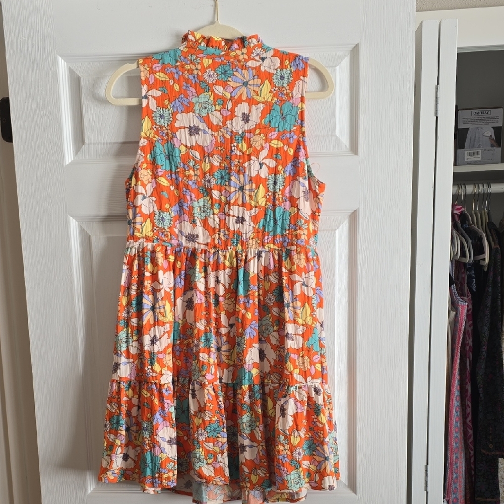 Karlie Orange and White Pleated Sundress - Picture 2 of 5
